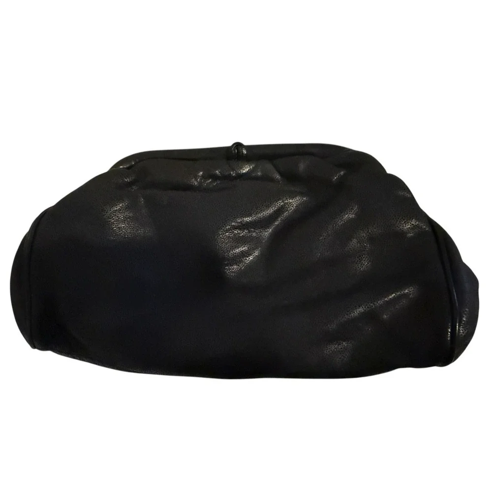 Vintage 80's Purse Black Genuine Leather Clutch Party Bag